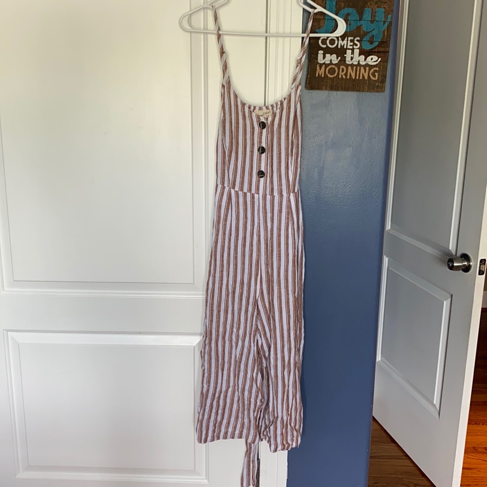 burnt orange and white striped jumpsuit